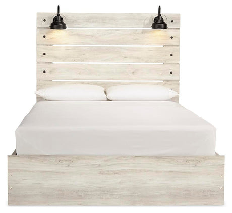 Cambeck Queen Panel Bed with 4 Storage Drawers with Mirrored Dresser and 2 Nightstands in Whitewash from Ashley Furniture - Luna Furniture