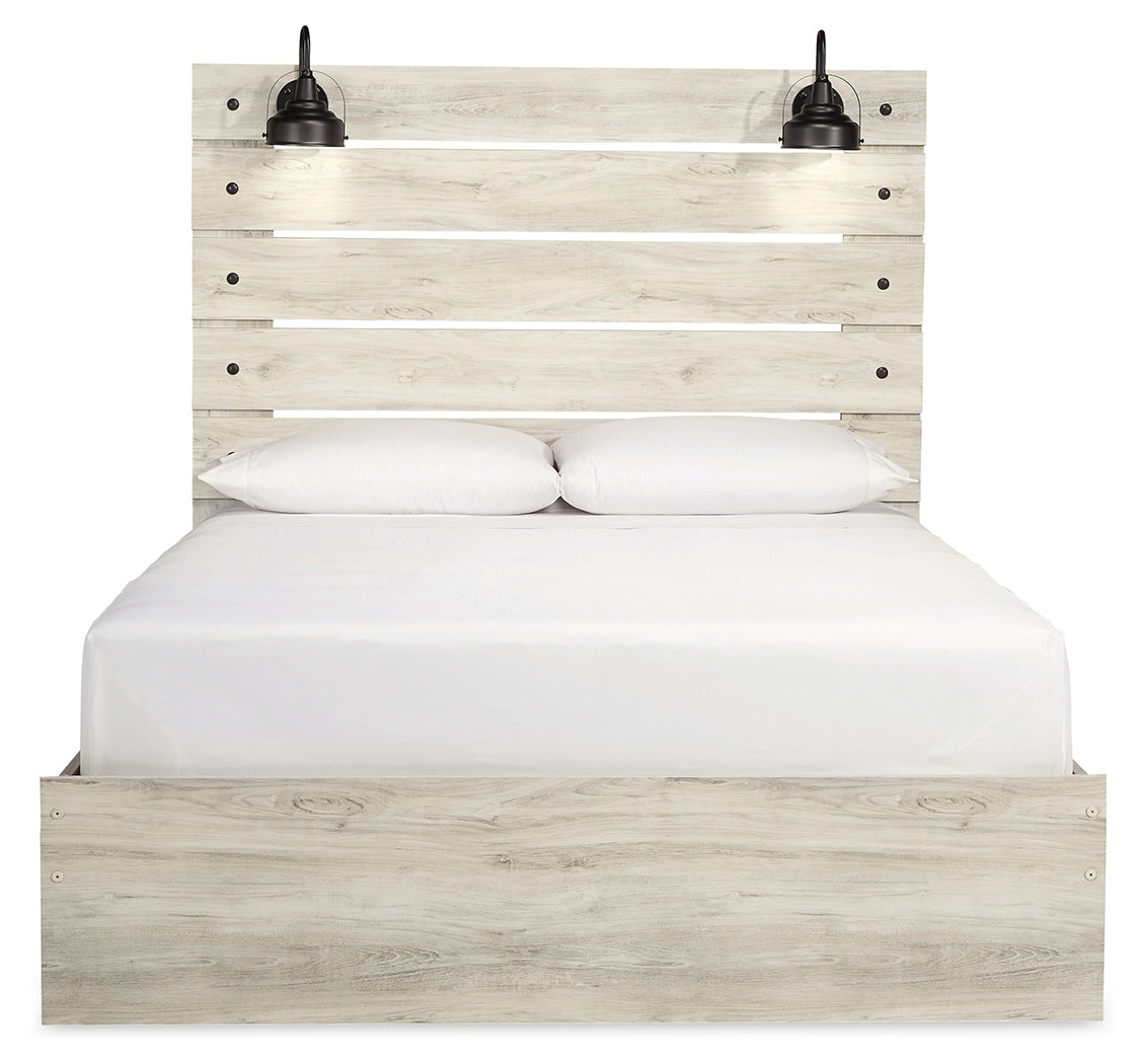 Cambeck Queen Panel Bed with Mirrored Dresser, Chest and 2 Nightstands in Whitewash from Ashley - Luna Furniture