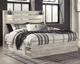 Cambeck King Panel Bed with 2 Storage Drawers with Mirrored Dresser, Chest and 2 Nightstands in Whitewash from Ashley Furniture - Luna Furniture
