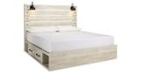 Cambeck King Panel Bed with 2 Storage Drawers with Mirrored Dresser and 2 Nightstands in Whitewash from Ashley Furniture - Luna Furniture