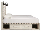 Cambeck King Panel Bed with 2 Storage Drawers with Mirrored Dresser, Chest and 2 Nightstands in Whitewash from Ashley Furniture - Luna Furniture
