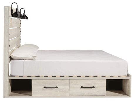 Cambeck King Panel Bed with 2 Storage Drawers with Mirrored Dresser, Chest and 2 Nightstands in Whitewash from Ashley Furniture - Luna Furniture
