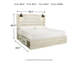 Cambeck King Panel Bed with 4 Storage Drawers with Mirrored Dresser, Chest and 2 Nightstands in Whitewash from Ashley Furniture - Luna Furniture