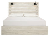 Cambeck King Panel Bed with 4 Storage Drawers with Mirrored Dresser and 2 Nightstands in Whitewash from Ashley Furniture - Luna Furniture