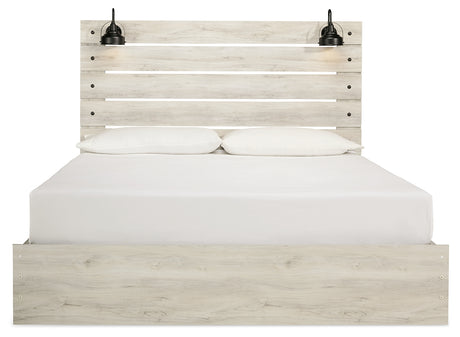 Cambeck King Panel Bed with 4 Storage Drawers with Mirrored Dresser and 2 Nightstands in Whitewash from Ashley Furniture - Luna Furniture