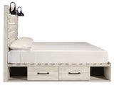Cambeck King Panel Bed with 4 Storage Drawers with Mirrored Dresser, Chest and 2 Nightstands in Whitewash from Ashley Furniture - Luna Furniture
