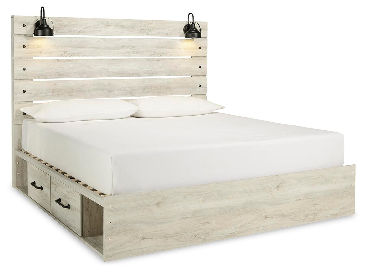 Cambeck Whitewash King Panel Bed with 4 Storage Drawers, Dresser and Nightstand from Ashley Furniture - Luna Furniture