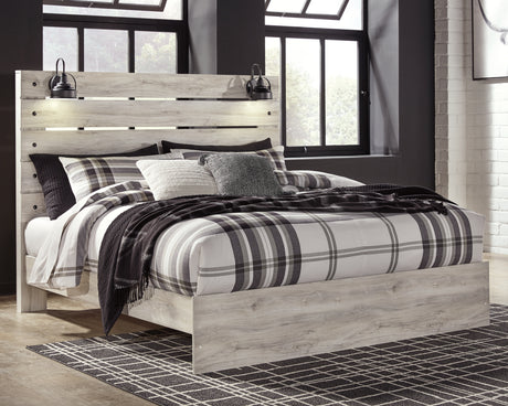 Cambeck King Panel Bed with Mirrored Dresser, Chest and 2 Nightstands in Whitewash from Ashley Furniture - Luna Furniture
