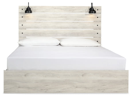 Cambeck King Panel Bed with Mirrored Dresser, Chest and 2 Nightstands in Whitewash from Ashley Furniture - Luna Furniture
