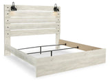 Cambeck King Panel Bed with Mirrored Dresser, Chest and 2 Nightstands in Whitewash from Ashley Furniture - Luna Furniture