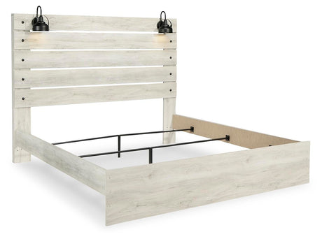 Cambeck King Panel Bed with Mirrored Dresser, Chest and 2 Nightstands in Whitewash from Ashley Furniture - Luna Furniture