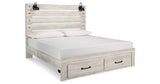 Cambeck King Panel Bed with 2 Storage Drawers with Mirrored Dresser and Chest in Whitewash from Ashley - Luna Furniture
