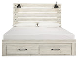 Cambeck King Panel Bed with 2 Storage Drawers with Mirrored Dresser and 2 Nightstands in Whitewash from Ashley - Luna Furniture