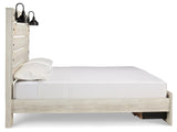 Cambeck King Panel Bed with 2 Storage Drawers with Mirrored Dresser and 2 Nightstands in Whitewash from Ashley Furniture - Luna Furniture