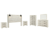 Cambeck King Panel Headboard Bed with Mirrored Dresser, Chest and 2 Nightstands in Whitewash from Ashley Furniture - Luna Furniture