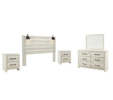 Cambeck King Panel Headboard Bed with Mirrored Dresser and 2 Nightstands in Whitewash from Ashley Furniture - Luna Furniture