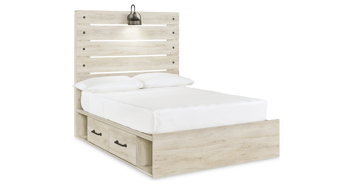 Cambeck Full Panel Bed with 2 Storage Drawers with Mirrored Dresser and Chest in Whitewash from Ashley Furniture - Luna Furniture