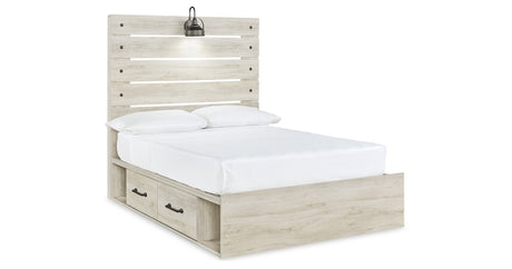 Cambeck Full Panel Bed with 4 Storage Drawers with Mirrored Dresser and 2 Nightstands in Whitewash from Ashley Furniture - Luna Furniture