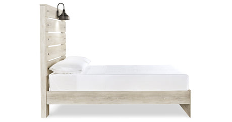 Cambeck Full Panel Bed with Mirrored Dresser, Chest and 2 Nightstands in Whitewash from Ashley Furniture - Luna Furniture