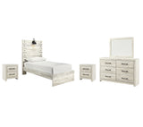 Cambeck Twin Panel Bed with Mirrored Dresser and 2 Nightstands in Whitewash from Ashley Furniture - Luna Furniture