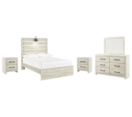 Cambeck Full Panel Bed with Mirrored Dresser and 2 Nightstands in Whitewash from Ashley Furniture - Luna Furniture