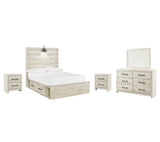 Cambeck Full Panel Bed with 4 Storage Drawers with Mirrored Dresser and 2 Nightstands in Whitewash from Ashley Furniture - Luna Furniture