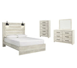 Cambeck Queen Panel Bed with Mirrored Dresser and Chest in Whitewash from Ashley Furniture - Luna Furniture