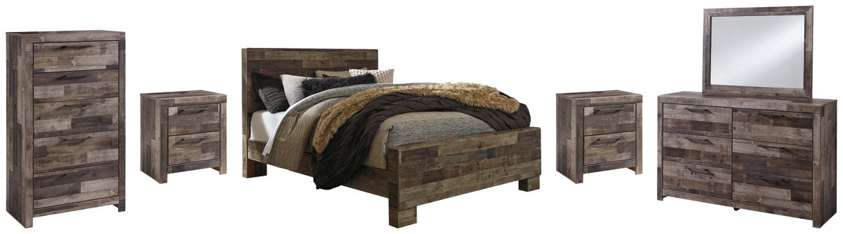 Derekson Queen Panel Bed with Mirrored Dresser, Chest and 2 Nightstands in Multi Gray from Ashley Furniture - Luna Furniture