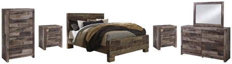 Derekson Queen Panel Bed with Mirrored Dresser, Chest and 2 Nightstands in Multi Gray from Ashley Furniture - Luna Furniture