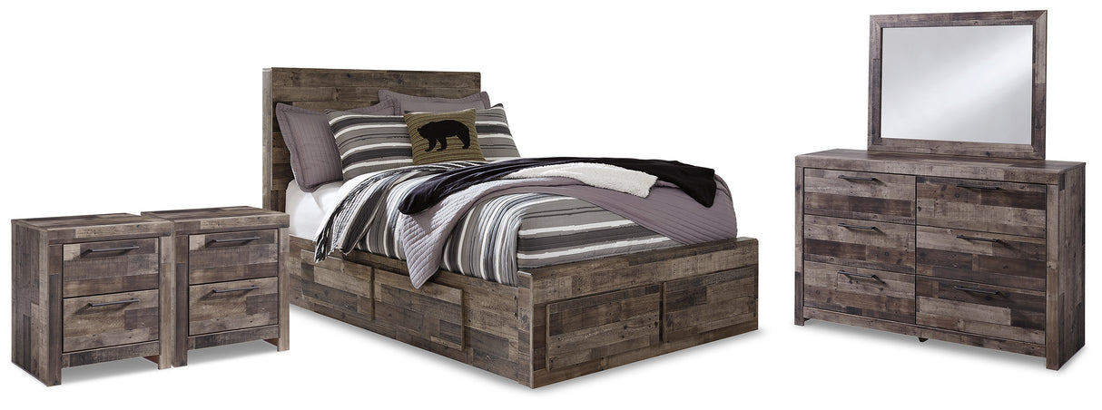 Derekson Full Panel Bed with 6 Storage Drawers with Mirrored Dresser and 2 Nightstands in Multi Gray from Ashley - Luna Furniture
