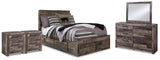 Derekson Full Panel Bed with 6 Storage Drawers with Mirrored Dresser and 2 Nightstands in Multi Gray from Ashley - Luna Furniture