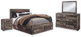 Derekson Queen Panel Bed with 6 Storage Drawers with Mirrored Dresser and 2 Nightstands in Multi Gray from Ashley Furniture - Luna Furniture