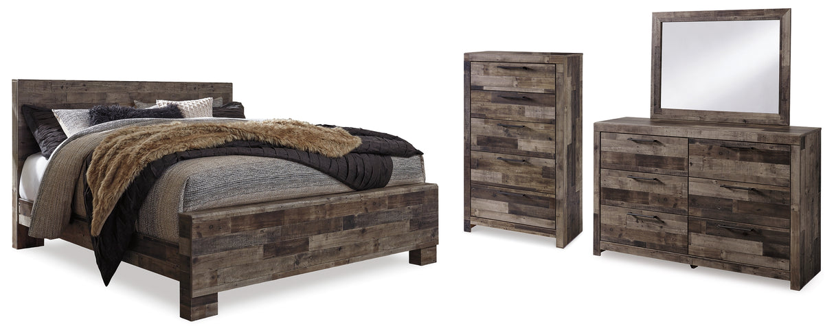 Derekson King Panel Bed with Mirrored Dresser and Chest in Multi Gray from Ashley - Luna Furniture