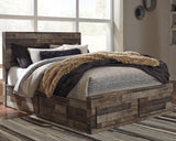 Derekson Queen Panel Bed with 6 Storage Drawers with Mirrored Dresser and 2 Nightstands in Multi Gray from Ashley Furniture - Luna Furniture