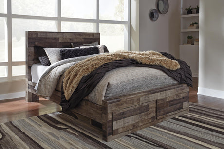 Derekson Queen Panel Bed with 2 Storage Drawers with Mirrored Dresser, Chest and Nightstand in Multi Gray from Ashley - Luna Furniture