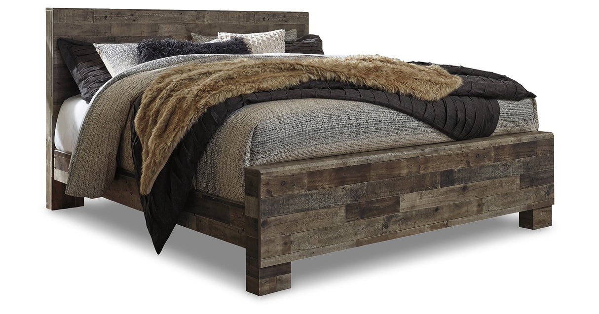 Derekson King Panel Bed with Mirrored Dresser and Chest in Multi Gray from Ashley Furniture - Luna Furniture