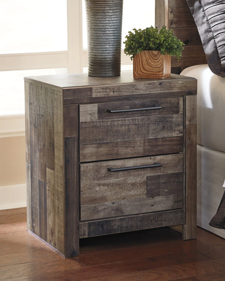 Derekson Queen Panel Bed with 6 Storage Drawers with Mirrored Dresser and 2 Nightstands in Multi Gray from Ashley Furniture - Luna Furniture