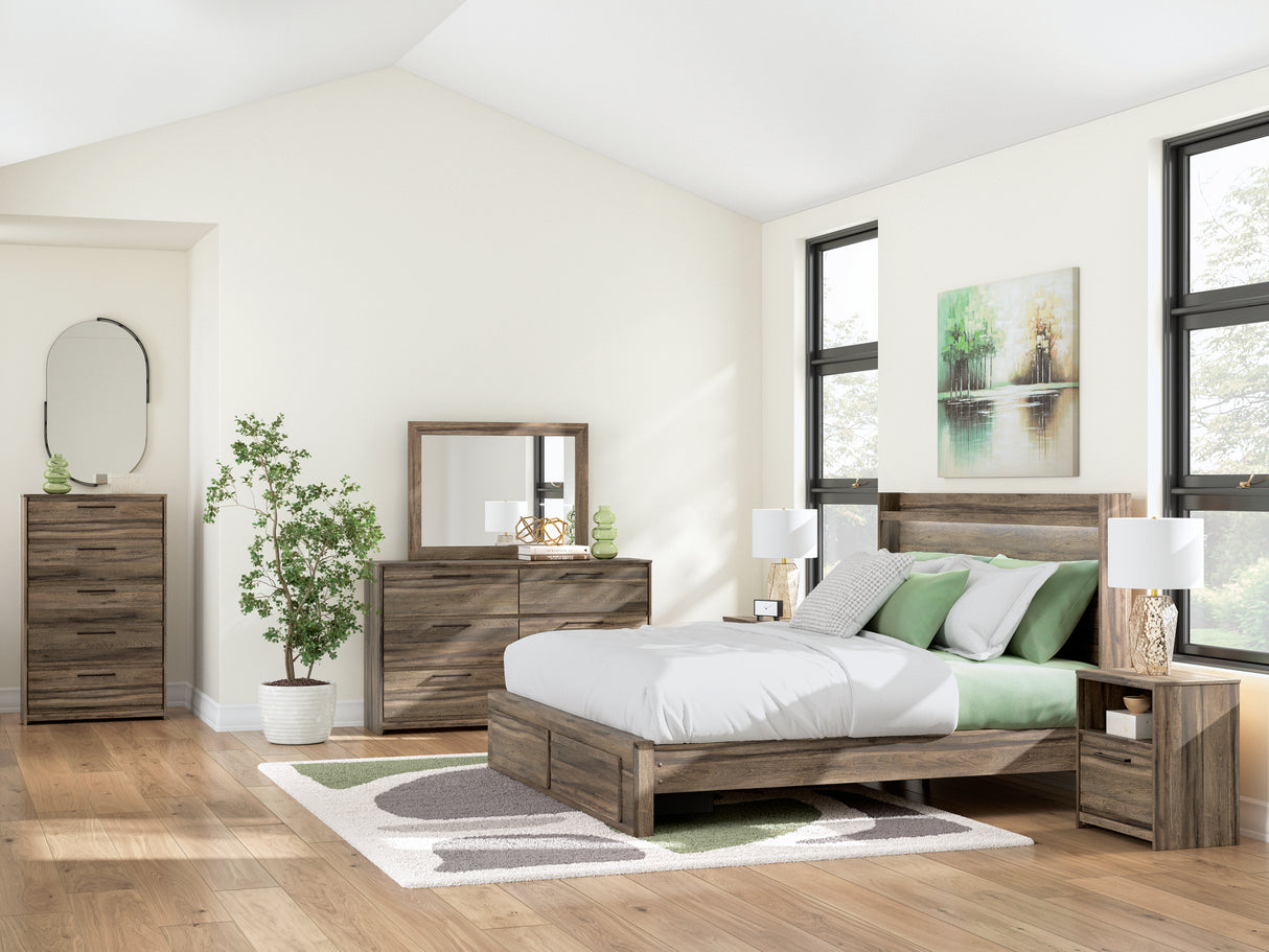 Elbrim Brown LED Storage Panel Bedroom Set with 2 Footboard Drawers from Ashley - Luna Furniture