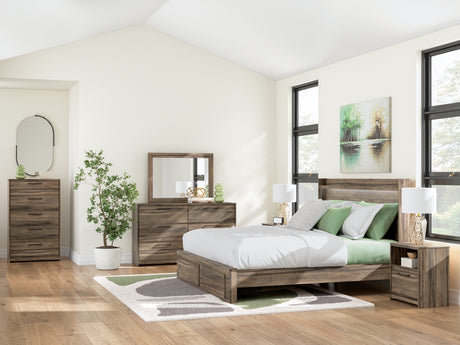 Elbrim Brown LED Storage Panel Bedroom Set with 2 Footboard Drawers from Ashley - Luna Furniture