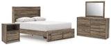 Elbrim Brown Queen Panel Storage Bed, Dresser, Mirror and Nightstand from Ashley Furniture - Luna Furniture