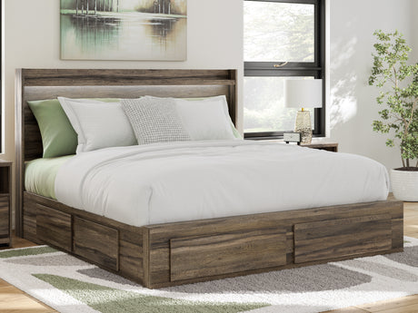 Elbrim Brown LED Storage Panel Bedroom Set with 4 Drawers from Ashley - Luna Furniture