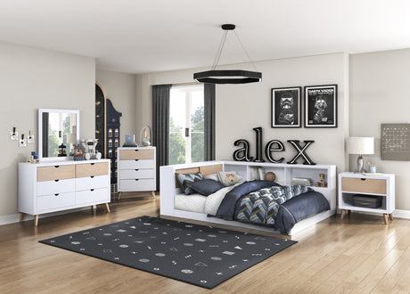 Asker White/Natural Modern Pine Veneer Twin Bed with Bookcase Headboard from Homelegance - Luna Furniture