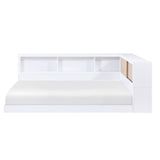 B2012BCT-1* (3) Twin Bookcase Bed, front view with slat support, white frame and natural doors