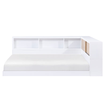 Asker White/Natural Modern Pine Veneer Twin Bed with Bookcase Headboard from Homelegance - Luna Furniture