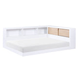 B2012BCT-1* (3) Twin Bookcase Bed, side profile with left cabinet extension, white and natural finish