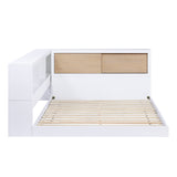 B2012BCT-1* (3) Twin Bookcase Bed, rear view style angle, white frame with natural headboard doors
