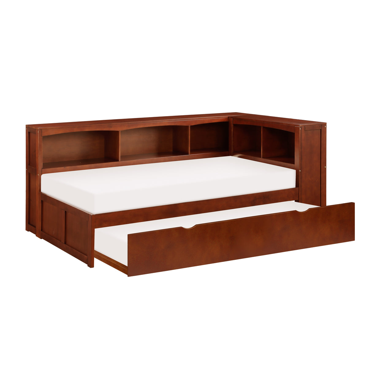 Rowe Dark Cherry Twin Bookcase Corner Bed with Storage Boxes