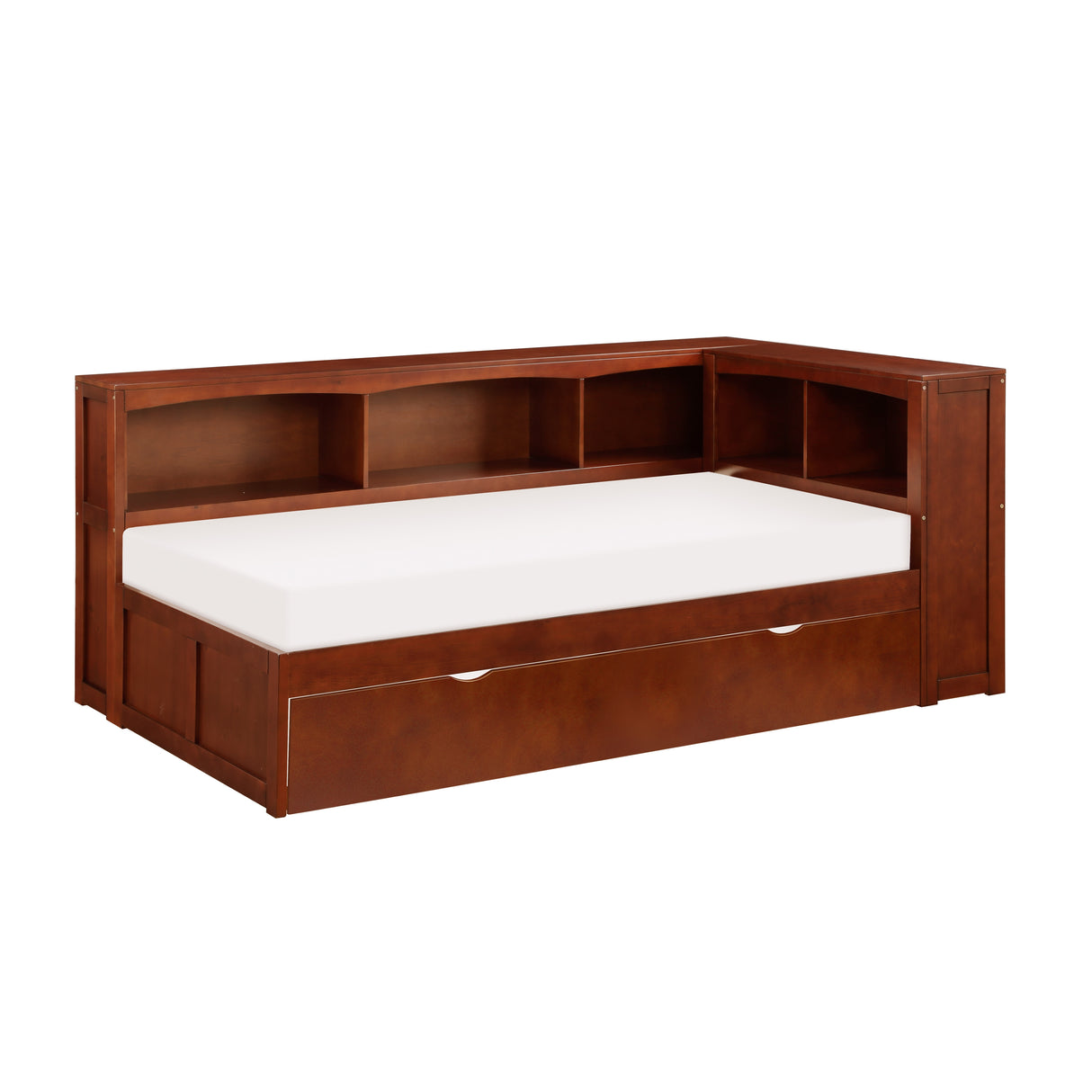 Rowe Dark Cherry Twin Bookcase Corner Bed with Storage Boxes