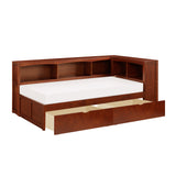 Rowe Dark Cherry Twin Bookcase Corner Bed with Storage Boxes from Homelegance - Luna Furniture