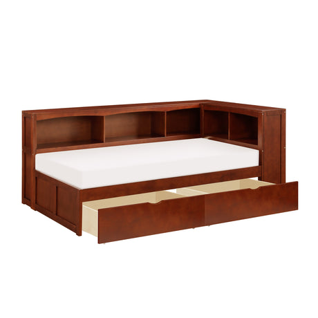 Rowe Dark Cherry Twin Bookcase Corner Bed with Storage Boxes from Homelegance - Luna Furniture